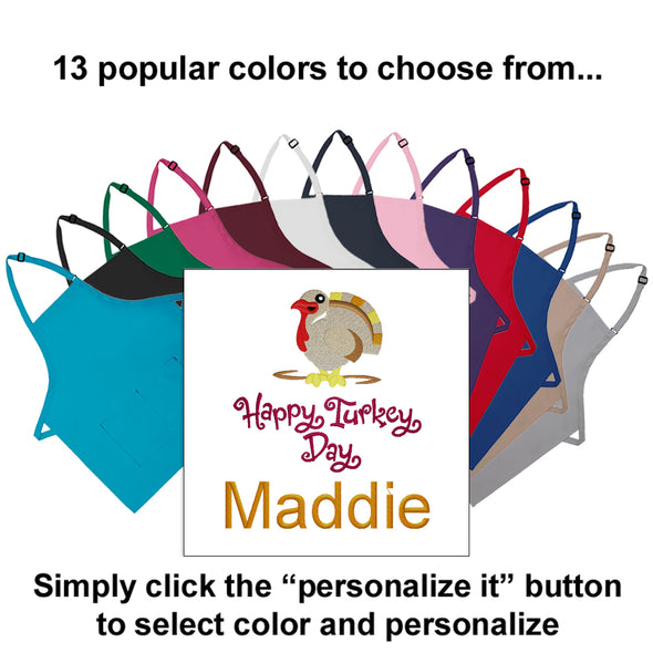 Personalized Apron Embroidered Happy Turkey Day Design Add a Name