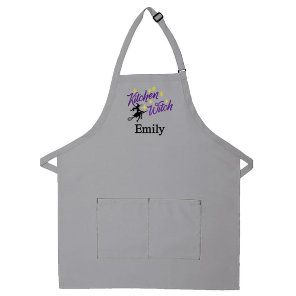 Personalized Apron Embroidered Kitchen Witch Design Add a Name