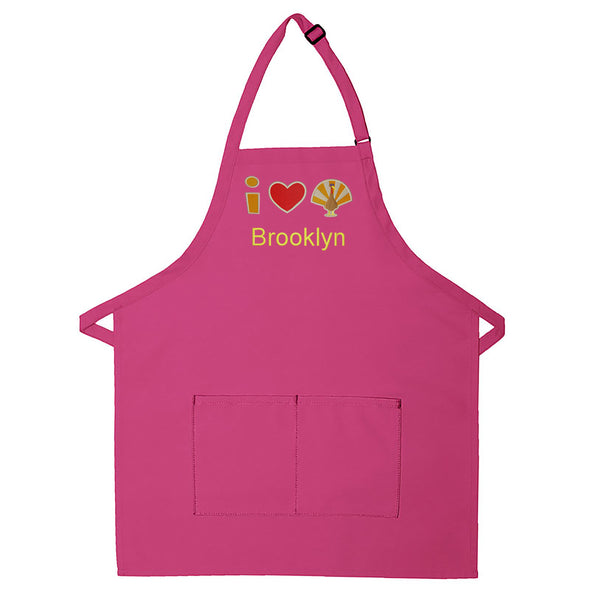 Personalized Apron Embroidered I Heart Turkey Design Add a Name