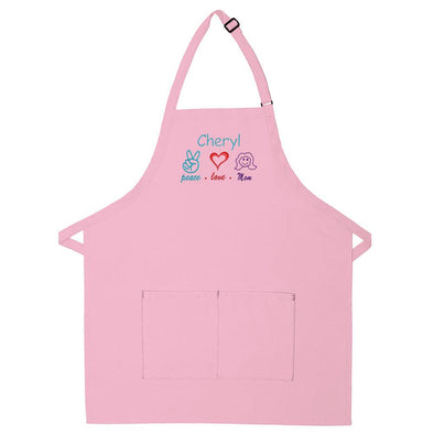 Personalized Apron Embroidered Peace Love Mom Design Add a Name - The ApronPlace
