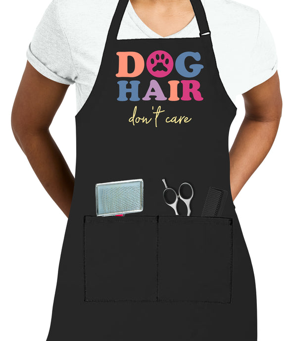 Printed Funny Kitchen Apron, Dog Hair Don't Care Design, Black, Adjustable Straps, Cooking, BBQ, Grilling