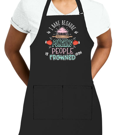 Printed Funny Kitchen Apron, I Bake Because Design, Black, Adjustable Straps, Cooking, BBQ, Grilling