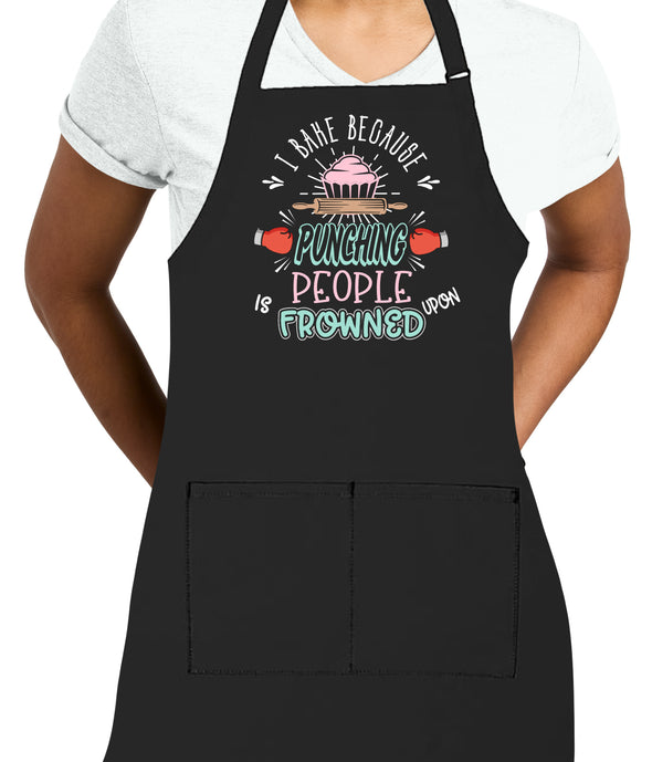 Printed Funny Kitchen Apron, I Bake Because Design, Black, Adjustable Straps, Cooking, BBQ, Grilling