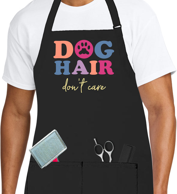 Printed Funny Kitchen Apron, Dog Hair Don't Care Design, Black, Adjustable Straps, Cooking, BBQ, Grilling