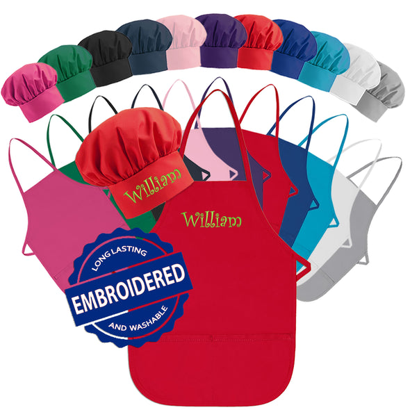 Personalized Embroidered Kids Apron and Chef Hat Set