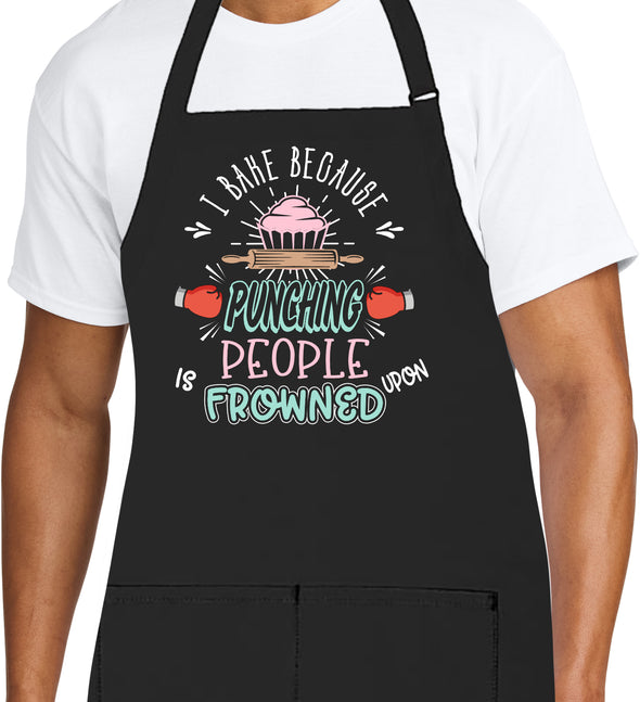 Printed Funny Kitchen Apron, I Bake Because Design, Black, Adjustable Straps, Cooking, BBQ, Grilling