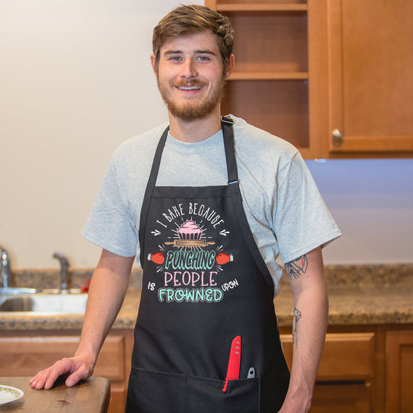 Printed Funny Kitchen Apron, I Bake Because Design, Black, Adjustable Straps, Cooking, BBQ, Grilling