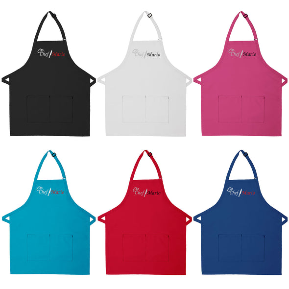 Personalized Apron Embroidered Chef Knife Hat Design Add a Name
