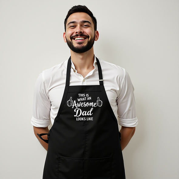 Printed Funny This is What an Awesome Dad BBQ Apron – Black Cotton Blend 22x30, Humorous Designs for Men, Grilling & Kitchen Chef