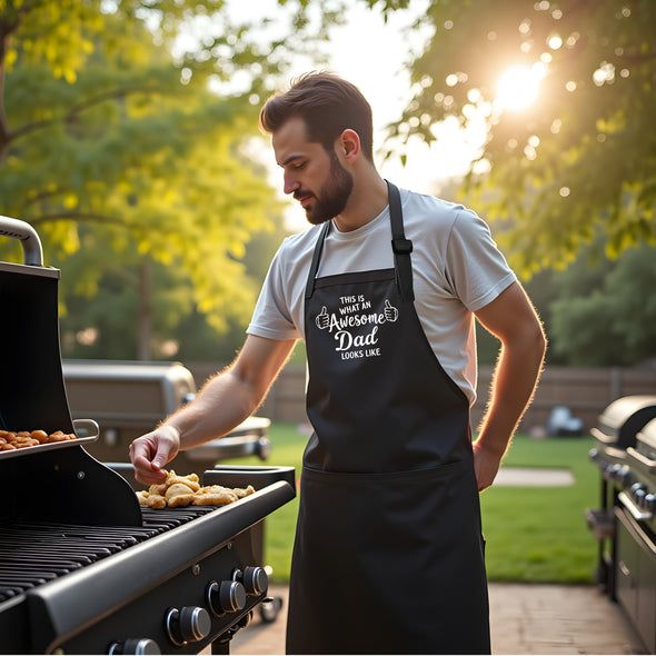 Printed Funny This is What an Awesome Dad BBQ Apron – Black Cotton Blend 22x30, Humorous Designs for Men, Grilling & Kitchen Chef
