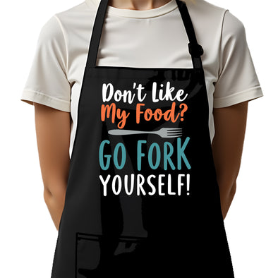 Printed Funny Kitchen Apron, Go Fork Yourself Design, Black, Adjustable Straps, Cooking, BBQ, Grilling