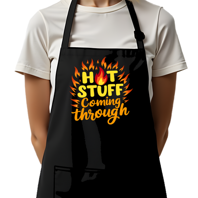Printed Funny Kitchen Apron, Hot Stuff Design, Black, Adjustable Straps, Cooking, BBQ, Grilling