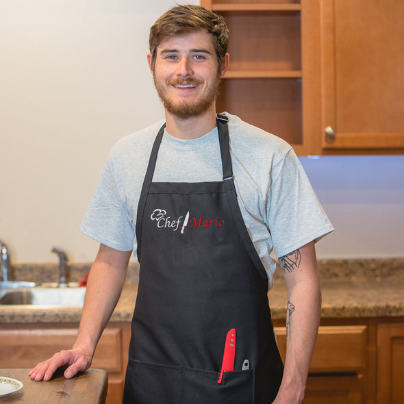 Personalized Apron Embroidered Chef Knife Hat Design Add a Name
