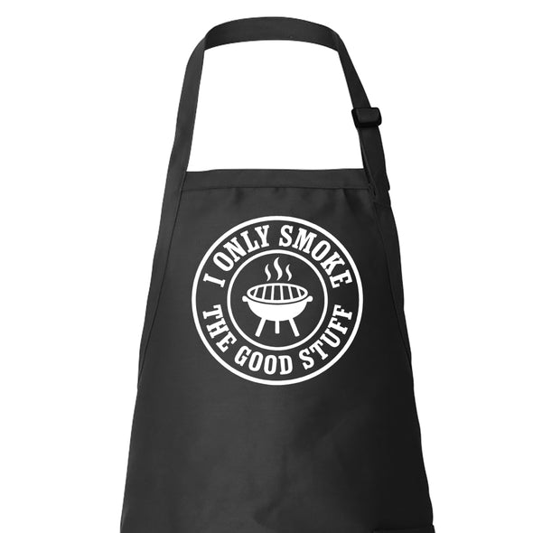 Printed Funny Kitchen Apron, I Only Smoke the Good Stuff Design, Black, Adjustable Straps, Cooking, BBQ, Grilling