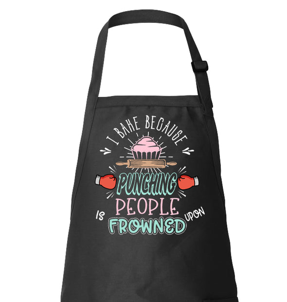 Printed Funny Kitchen Apron, I Bake Because Design, Black, Adjustable Straps, Cooking, BBQ, Grilling