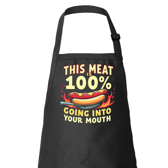 Printed Funny Kitchen Apron, This Meat is 100%, Black, Adjustable Straps, Cooking, BBQ, Grilling