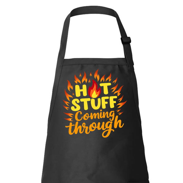 Printed Funny Kitchen Apron, Hot Stuff Design, Black, Adjustable Straps, Cooking, BBQ, Grilling