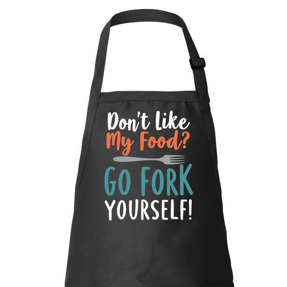 Printed Funny Kitchen Apron, Go Fork Yourself Design, Black, Adjustable Straps, Cooking, BBQ, Grilling