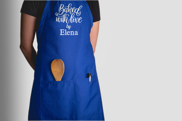 Personalized Apron Embroidered Baked With Love Design Add a Name