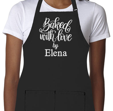 Personalized Apron Embroidered Baked With Love Design Add a Name