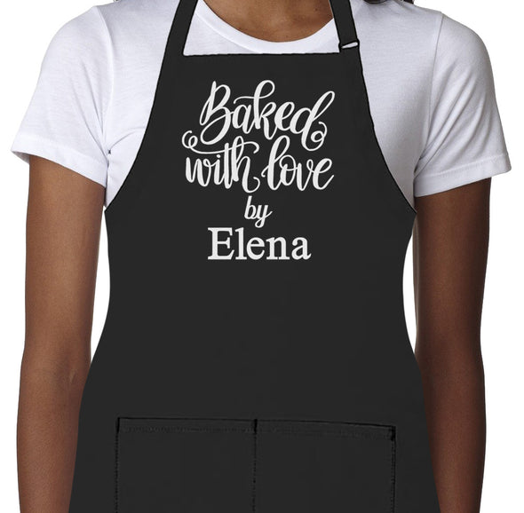 Personalized Apron Embroidered Baked With Love Design Add a Name