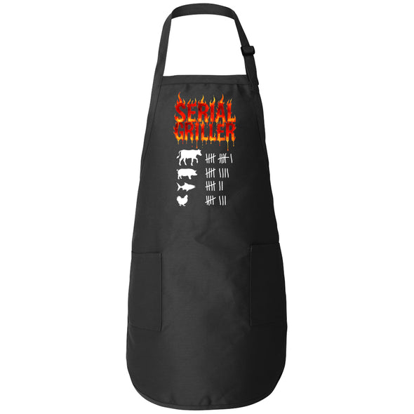 Printed Funny Kitchen Apron, Serial Griller Design, Black, Adjustable Straps, Cooking, BBQ, Grilling