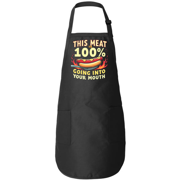 Printed Funny Kitchen Apron, This Meat is 100%, Black, Adjustable Straps, Cooking, BBQ, Grilling