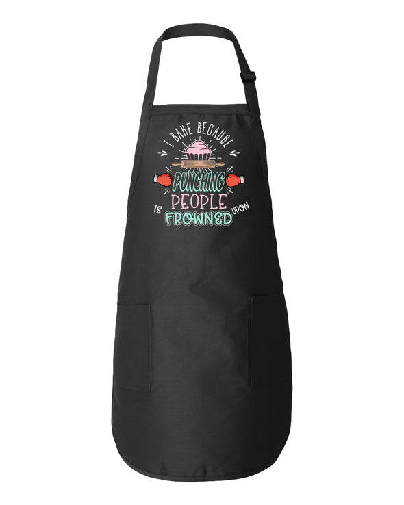 Printed Funny Kitchen Apron, I Bake Because Design, Black, Adjustable Straps, Cooking, BBQ, Grilling
