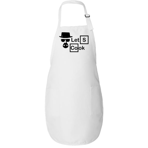 Printed Funny Kitchen Apron, Let's Cook Design, White, Adjustable Straps, Cooking, BBQ, Grilling