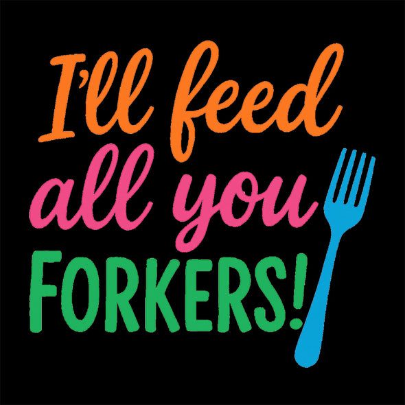 Printed Funny I'll Feed All You Forkers BBQ Apron – Black Cotton Blend 22x30, Humorous Designs for Men, Grilling & Kitchen Chef