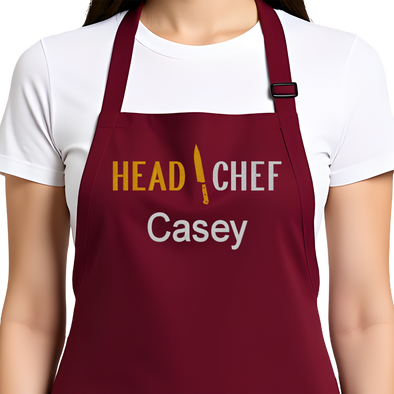 Personalized Apron Embroidered Head Chef Design Add a Name