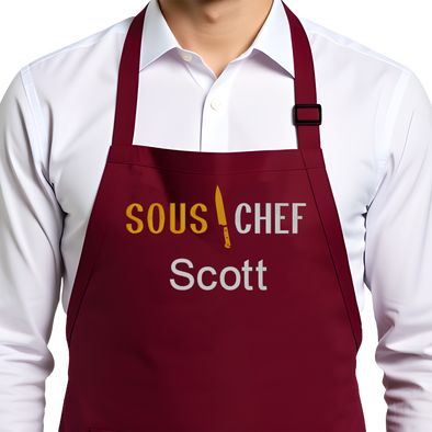 Personalized Apron Embroidered Sous Chef Design Add a Name