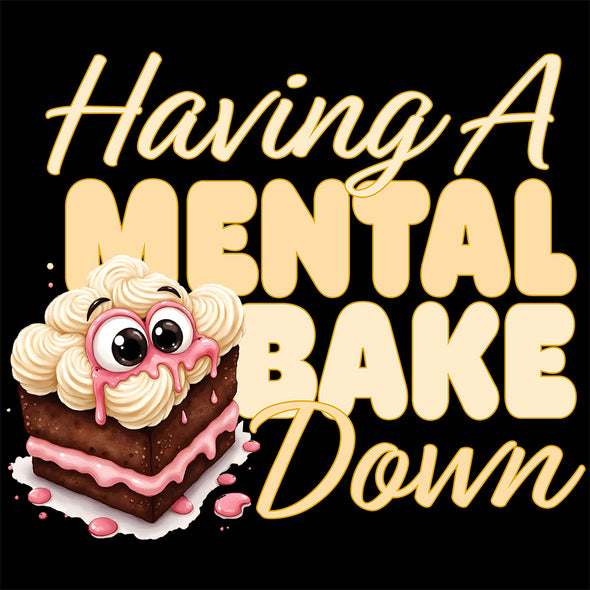 Printed Funny Kitchen Apron, Mental Bake Down Design, Black, Adjustable Straps, Cooking, BBQ, Grilling