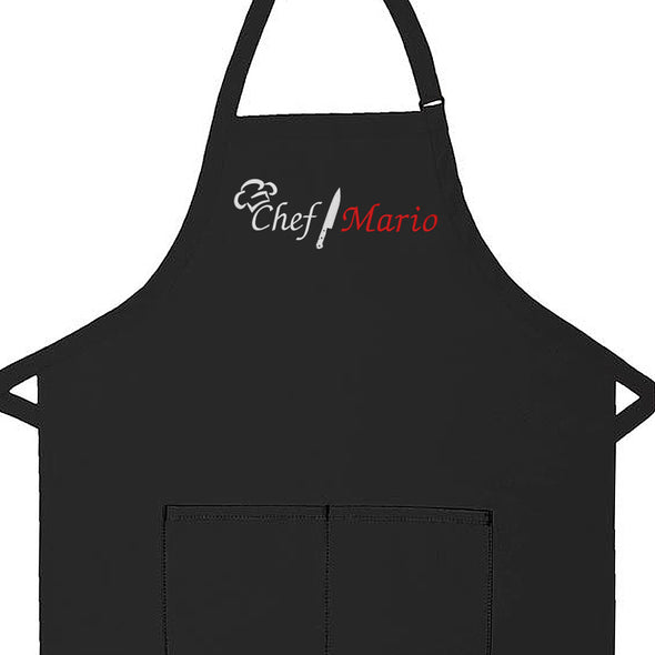 Personalized Apron Embroidered Chef Knife Hat Design Add a Name