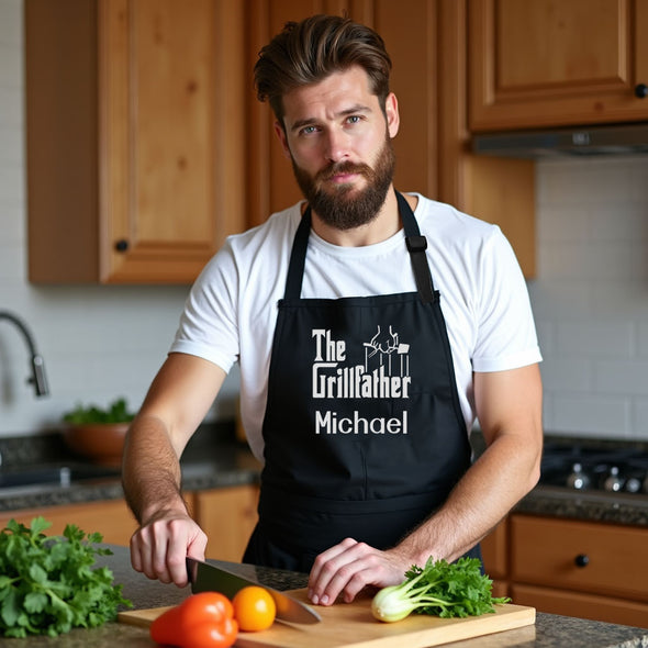 Personalized Apron Embroidered The Grillfather Design Add a Name