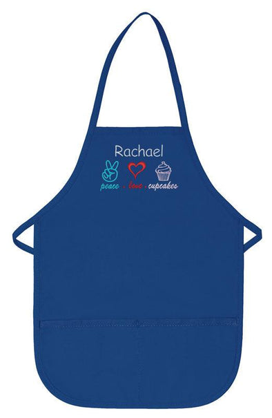 Personalized Child Apron Embroidered Peace Love Cupcake Design Add a Name - The ApronPlace