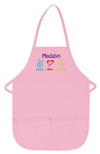 Personalized Child Apron Embroidered Peace Love Happiness Design Add a Name - The ApronPlace