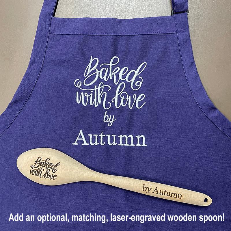 Personalized Kitchen Apron - 'Made With Love' Custom Text, Your Name Here, Unisex Cotton Blend Baking & Cooking Apron (Black/Red/Pink/Blue)