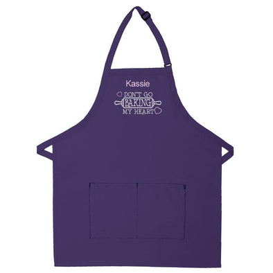 Personalized Apron Embroidered Don't Go Baking My Heart Design Add a Name - The ApronPlace