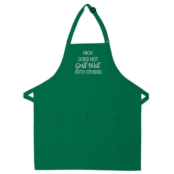 Personalized Apron Embroidered Does Not Grill Well With Others Design Add a Name - The ApronPlace