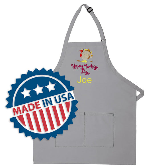 Personalized Apron Embroidered Happy Turkey Day Design Add a Name