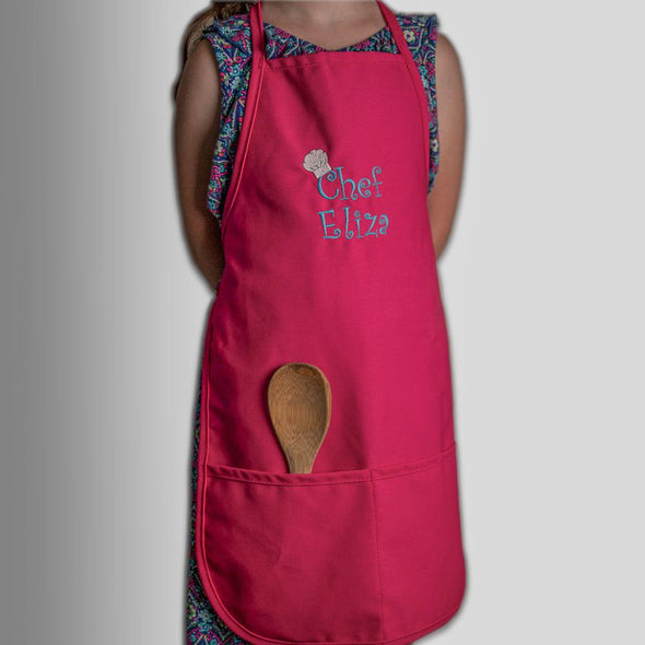 Personalized Child Apron Embroidered Peace Love Happiness Design Add a Name - The ApronPlace
