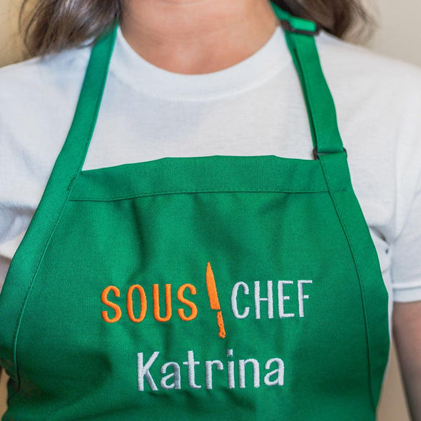 Personalized Apron Embroidered Sous Chef Design Add a Name - The ApronPlace