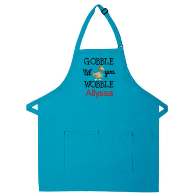 Personalized Apron Embroidered Gobble Til You Wobble Design Add a Name