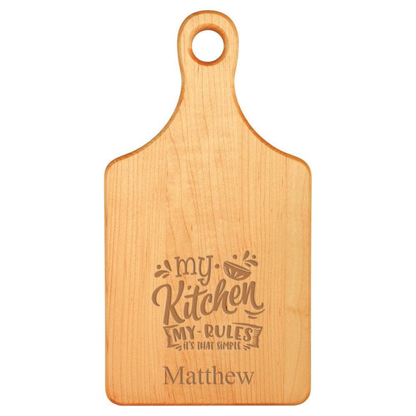 Laser Engraved My Kitchen My Rules Cutting Board (Rectangle or Paddle Shaped Options) - The ApronPlace