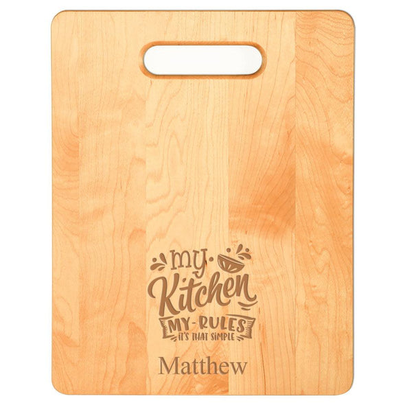 Laser Engraved My Kitchen My Rules Cutting Board (Rectangle or Paddle Shaped Options) - The ApronPlace