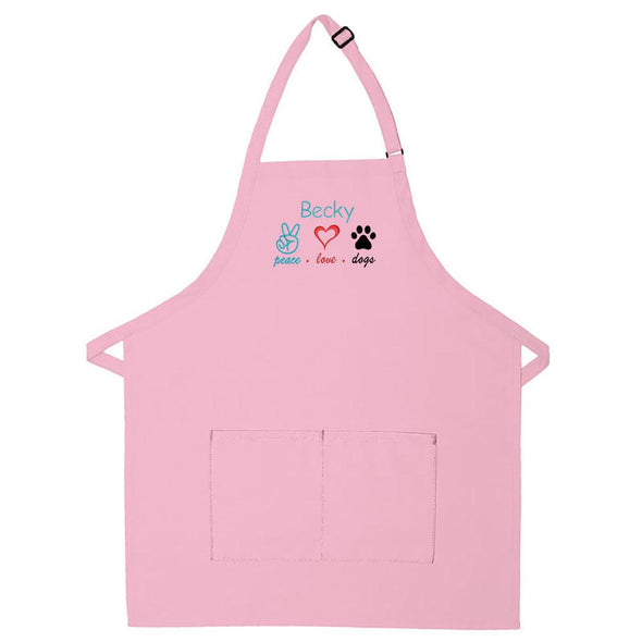 Personalized Apron Embroidered Peace Love Dogs Design Add a Name - The ApronPlace