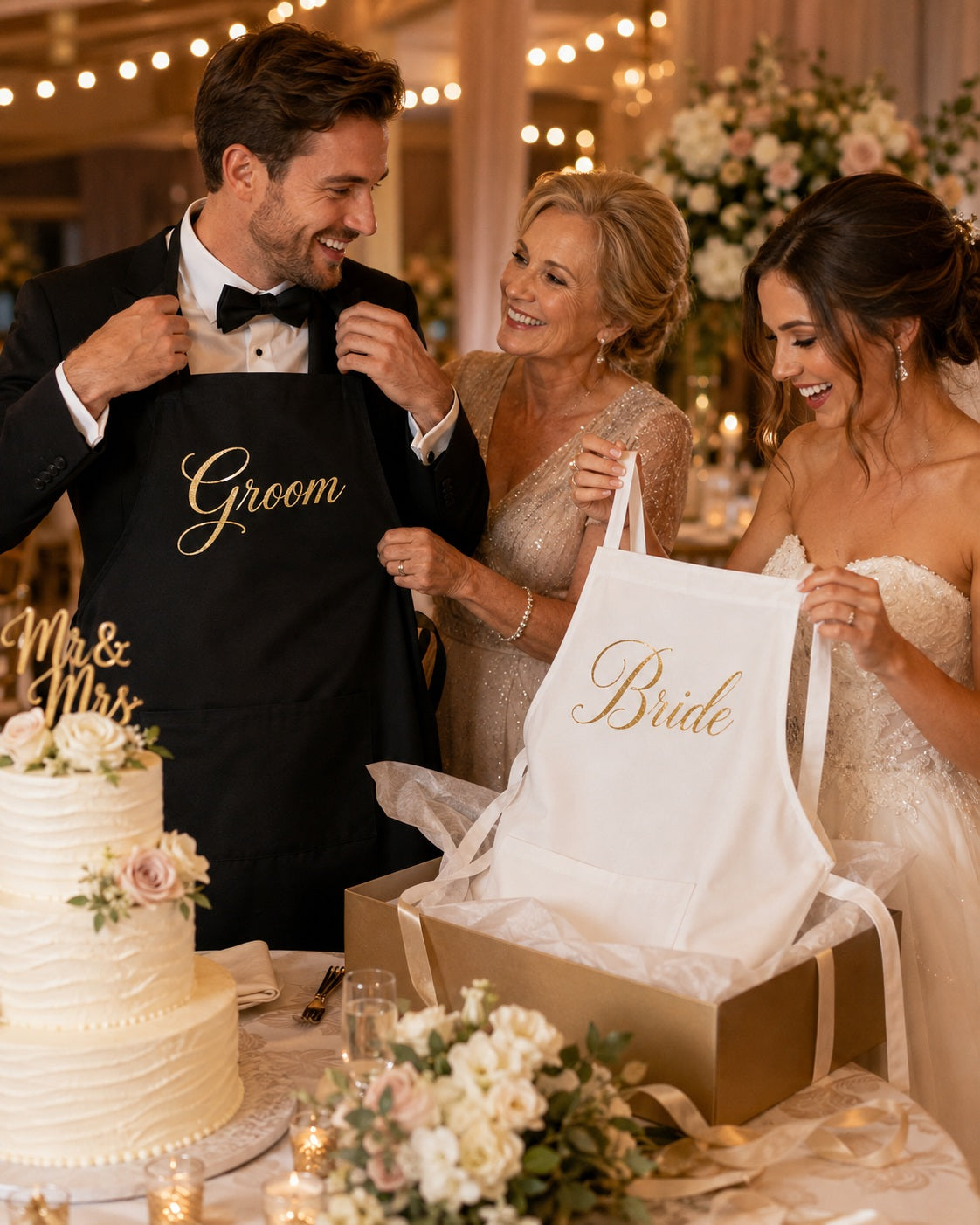 Personalized apron presented as a birthday, wedding or holiday gift